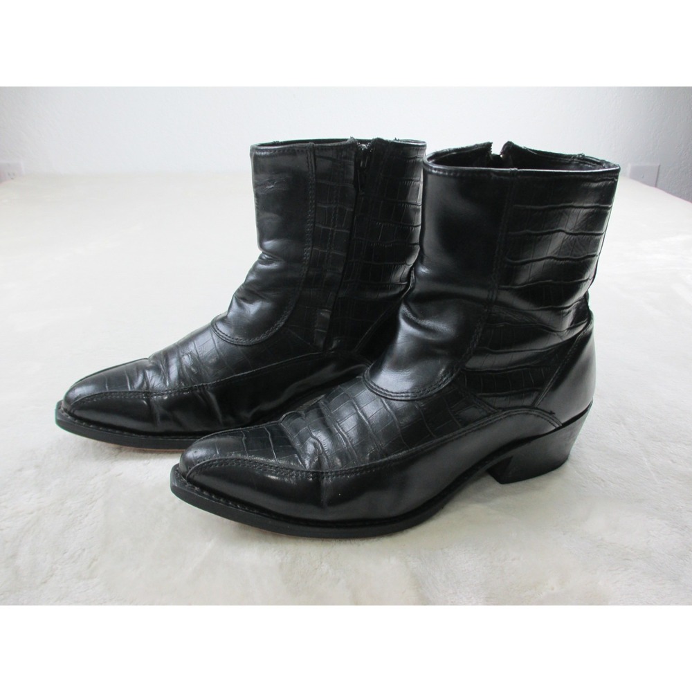Laredo 7670 Black Leather Faux Crocodile Western Zip Up Ankle Boots Mens 8.5 D*
